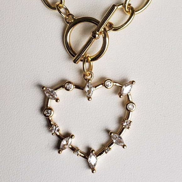 Melania Clara Jewelry - Melania Clara Gold-tone Necklace with Heart Charm and CZ's